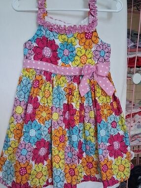 Cute Ashley Ann Pink Floral Print Sundress with Polka Dot Bow.